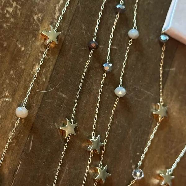 Frenzy long gold tone station stars and crystals necklace - Image 4