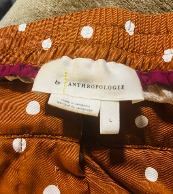 Anthropology balloon joggers brown with polka dots size large - Image 6