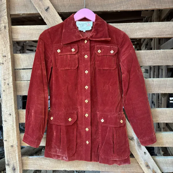Vintage 70s Rust Corduroy Safari Field Jacket - Image 3