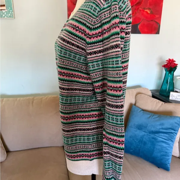 Talbots Multicolor Fair Isle Wool Nylon Lamb Wool Stripe Crew Sweater L - Image 4