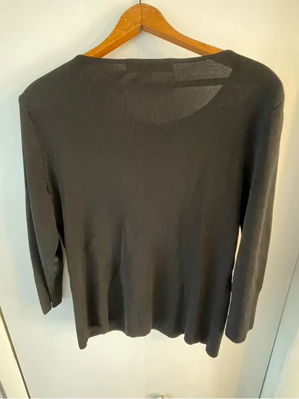 Lucia Burns Women's L Vintage 90s Black Embroidered Floral 3/4 Sleeve Knit Top - Image 3
