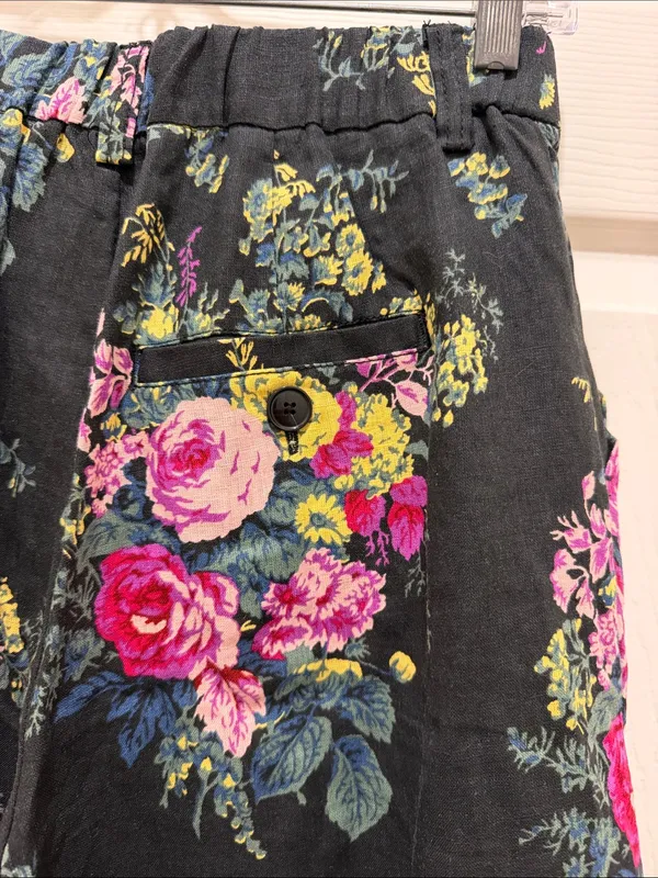 Maeve by Anthropologie Avery Black Floral Rose Wide-Leg Pants Linen Trousers XS - Image 8