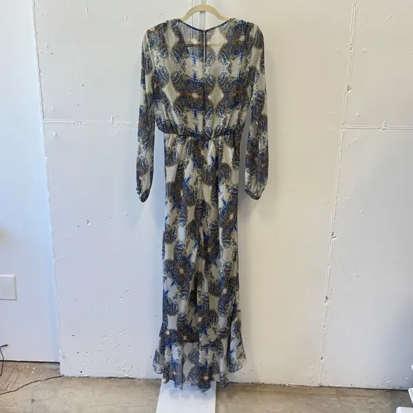 Twelfth Street by Cynthia Vincent Boho Floral Paisley Wrap Maxi Dress Blue Beige - Image 2