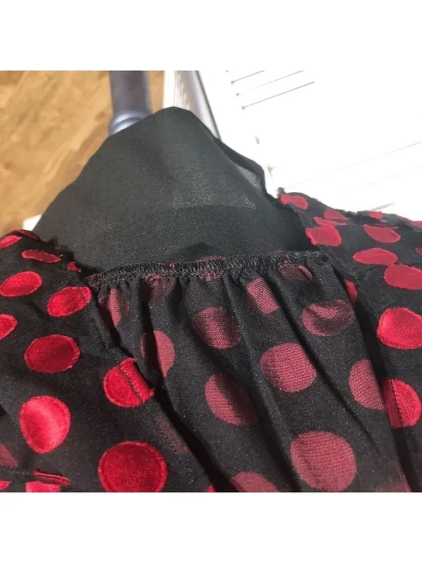 Lovers and Friends Mini Dress ruffle Red Polka Dot Parisian cocktail whimsical M - Image 12