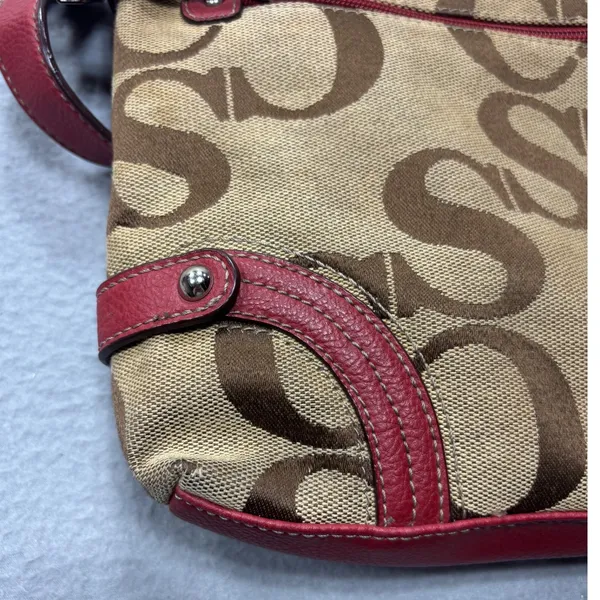 Sophia Caperelli Shoulder Bag Small Monogram Tan Brown Red Leather Trim‎ Trim - Image 8