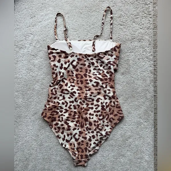 AERIE Brown and Cream Patterned One-Piece Size Small - Image 3