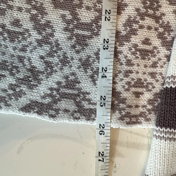 Old Navy Long Cardigan Women L Taupe Cream Geometric Waterfall Open Front Boho - Image 11