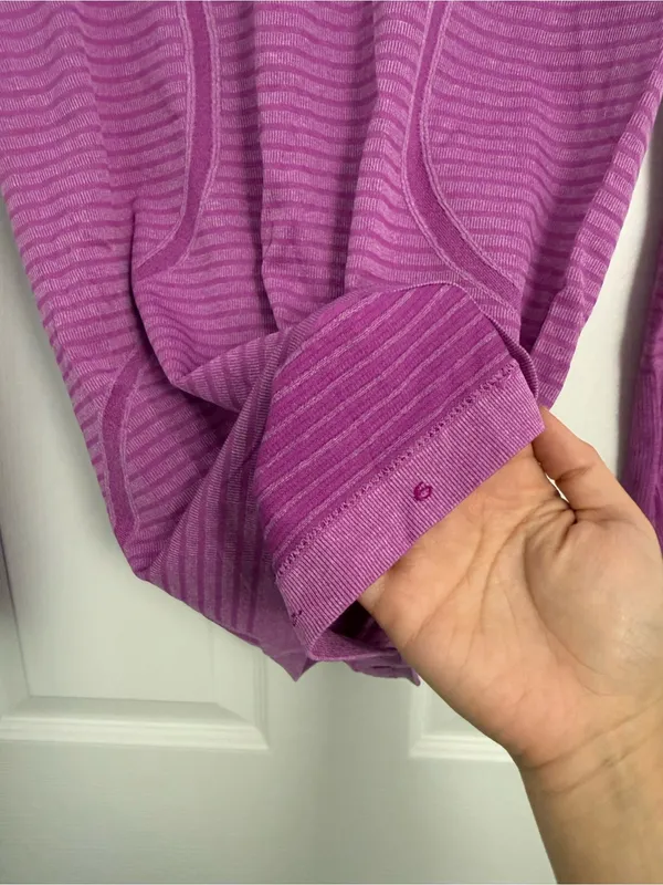 Lululemon Sz 6 Swiftly Tech Long Sleeve Crew Rugby Stripe Tonal Heathered Violet - Image 4