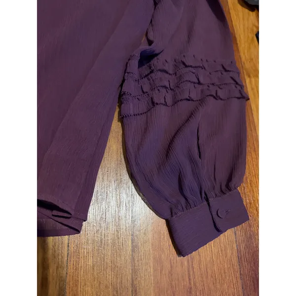 Ann Taylor Purple Crinkle Chiffon Ruffle Long Sleeve Blouse Size L - Image 4
