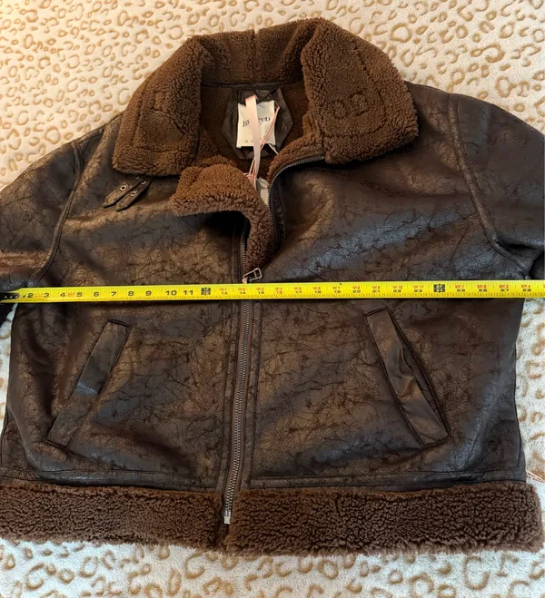 NWT House of CB Brown Vegan Shearling Aviator Jacket Women's Size: L+ - Image 8