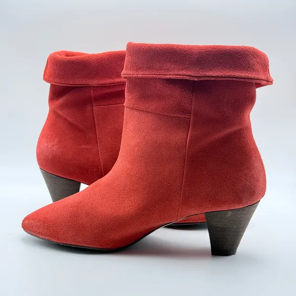 Free‎ People Suede Ankle Boots Women 36 Red Fold Over Cuff Pointed Toe Cone Heel - Image 13