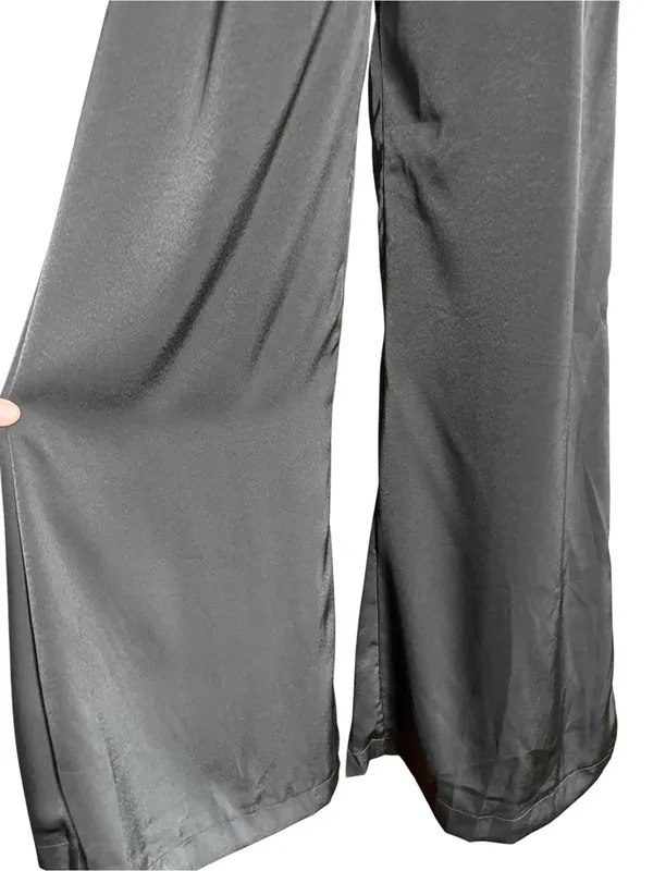 DO+BE black satin jumpsuit featuring an asymmetrical draped one-shoulder overlay - Image 14