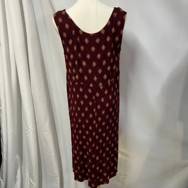 Vintage Rabbit Rabbit Rabbit Rayon Slip‎ Dress Womens M USA Made Maroon Gold - Image 9