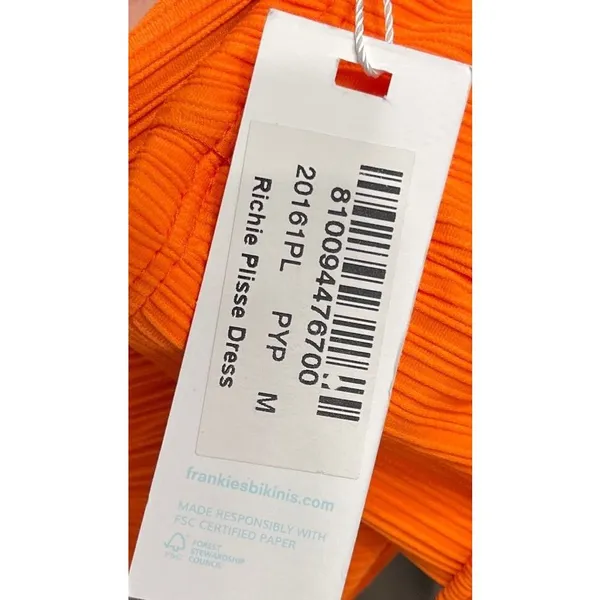 NWT Frankies Bikinis Richie Plisse Dress Orange Cut‎ Out Strapless Mini Size M - Image 4
