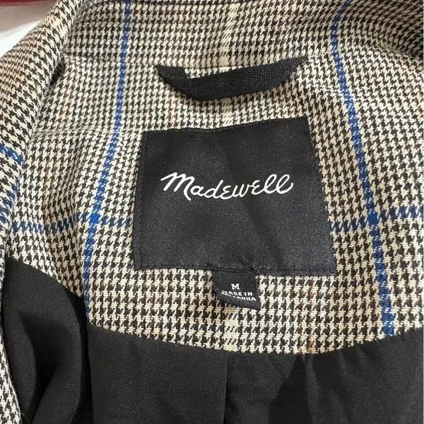 Madewell Riviera Coast Caldwell Double Breasted Plaid Blazer Gray Blue M - Image 7