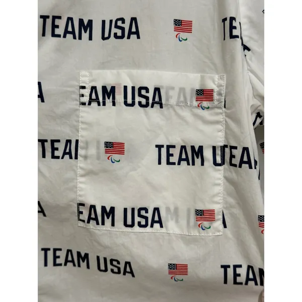 SKIMS Team USA White Cotton Poplin Sleep Top Button Down Pajama Shirt Medium - Image 3
