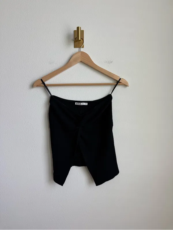 Abercrombie & Fitch Black Ribbed Knit Twist Front Strapless Top XS - Image 2