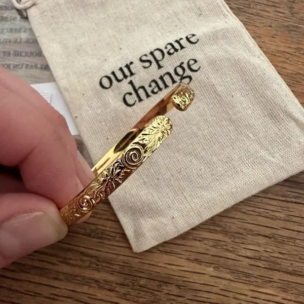 Our Spare Change floral Gold Plated Jewerly small cuff bracelet - Image 5
