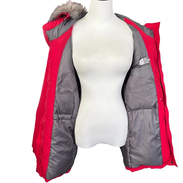 The North Face VTG y2k 800 Fill Down Snorkel Parka Sz XL?Red Faux Fur Belt - Image 12