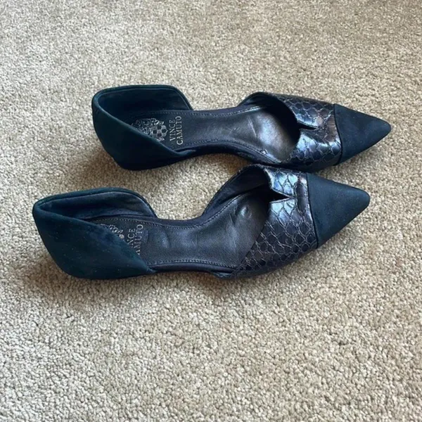 Vince Camuto 'Halia'‎ d'Orsay Pointy Toe Flat Black Suede Womens 5 - Image 2