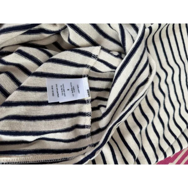 PerfectWhiteTee Striped Cotton T-Shirt Dress Small Cream Navy Short Sleeve USA - Image 6