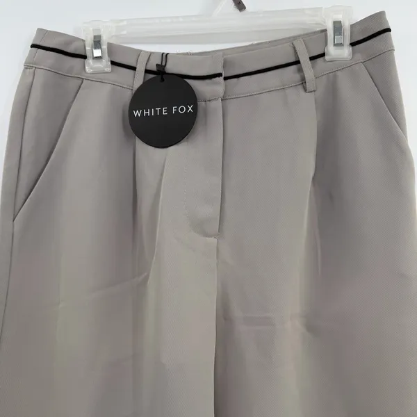 White Fox Its A Given Pants M NWT Gray Mid Rise Wide Leg Pleated Trousers - Image 2