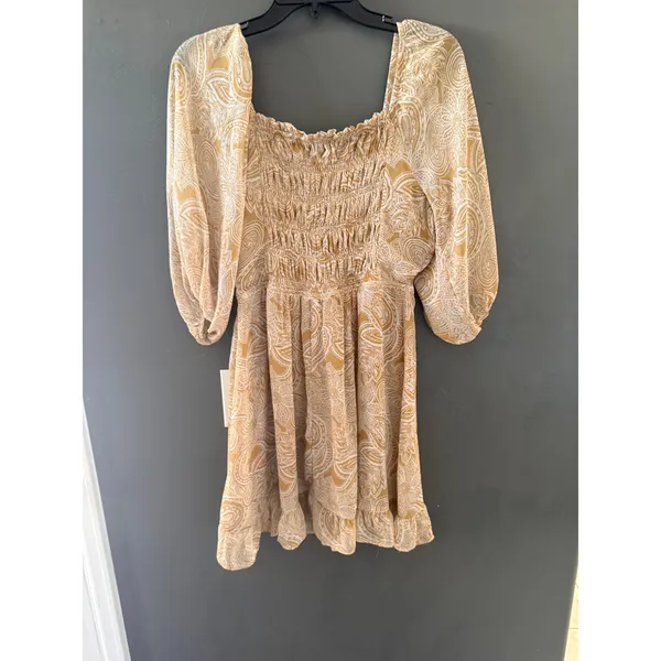 Sienna‎ Sky Womens Paisley Smocked Mini Dress Western Boho Square Neck L - Image 3
