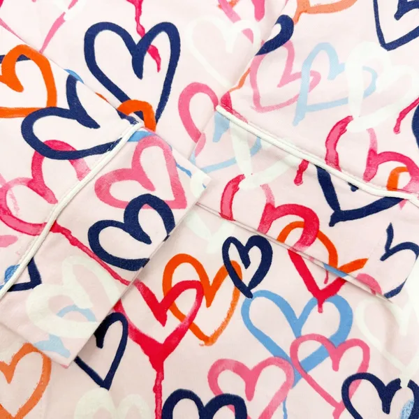 BedHead Pajamas Hearts Organic Cotton Two (2) Piece Pajama PJ Set Pink - Image 9
