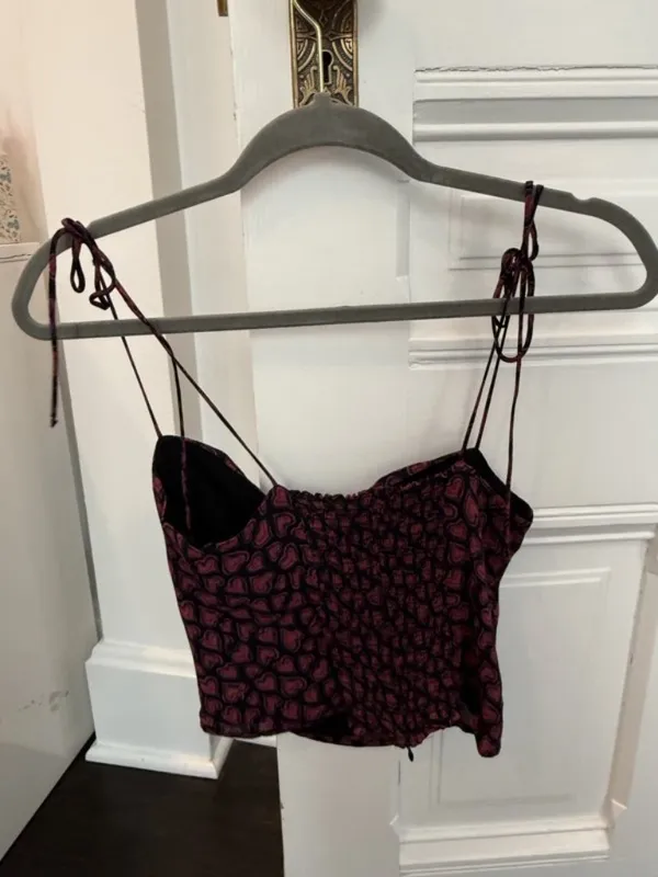 Reformation Heart Print Crop Cami | Burgundy | Size 4 - Image 3
