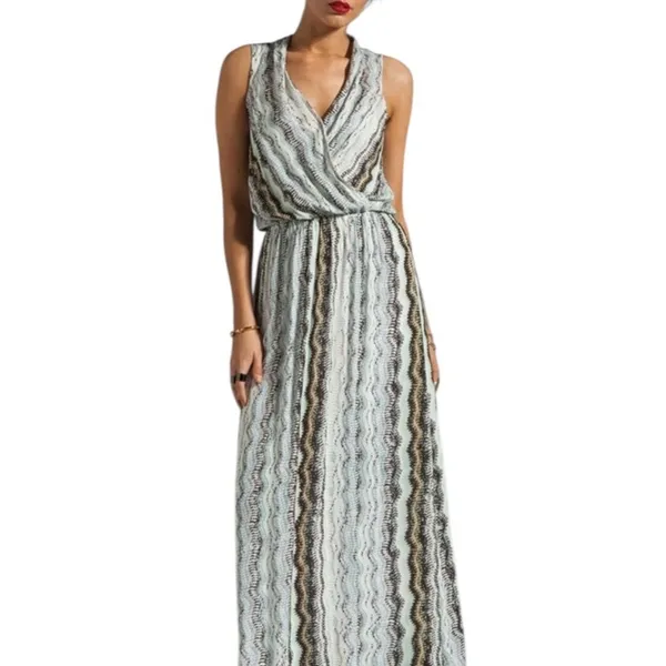 Anthropologie Ella Moss Sleeveless aqua brown chevron Maxi Dress Resortwear - Image 2