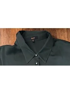 Quince Dark Green Silk Blend Button-Up Blouse XL - Image 4