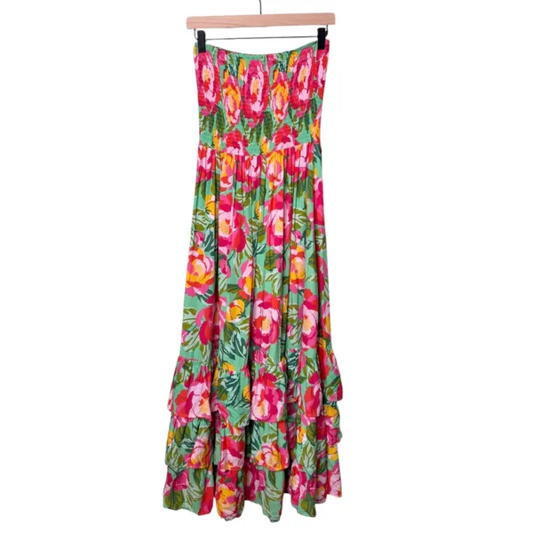 Abel The Label Floral Tiered Strapless Smocked Mimosa Maxi Dress Pink Size Large - Image 2