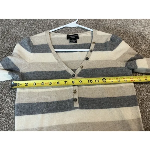 Women's Sutton‎ Studio Brown Stripes 100% Cashmere Pullover Luxury Sweater XS - Image 6