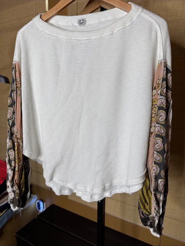 Free People We The Free Blossom Thermal Top Small Boho Patchwork Balloon Sleeve - Image 7