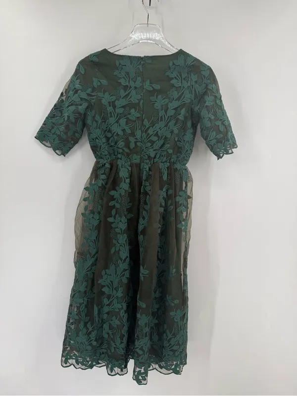 JESSAKAE Eve‎ Wintergreen Dress Floral embroidered midi forest green size small - Image 4