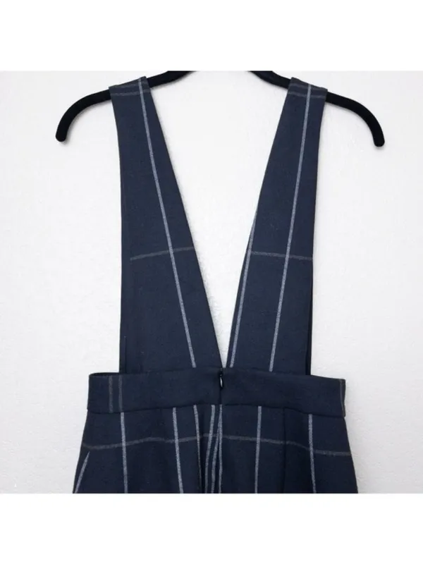 NWT Maje Jola Checked Pinafore Plaid Dress 36 Marine S Overalls Tartan Button - Image 12