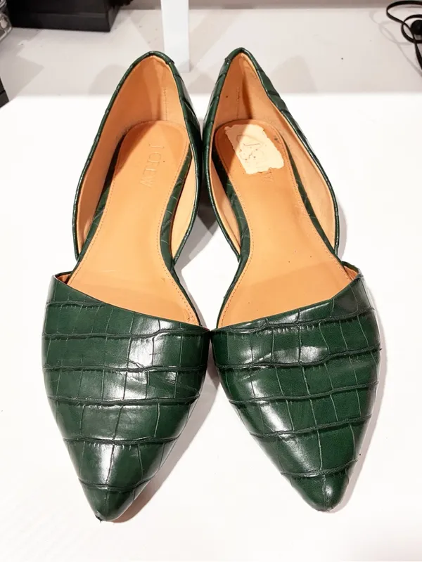 J. Crew Croc-Embossed Pointed Slip-Ons in Academic Green Size 7 - Image 2