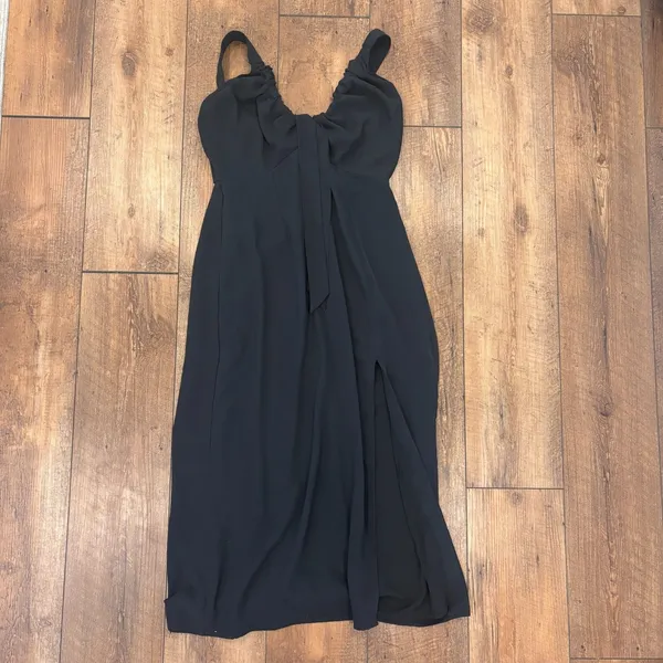 Abercrombie & Fitch Women’s Medium Black Clinched Neck Slip Midi Dress Side Slit - Image 3