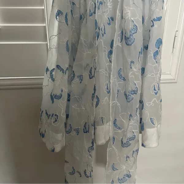 Likely Kia Dress 8 White Blue Organza Floral Flare Tie Back Bridal Bride - Image 14