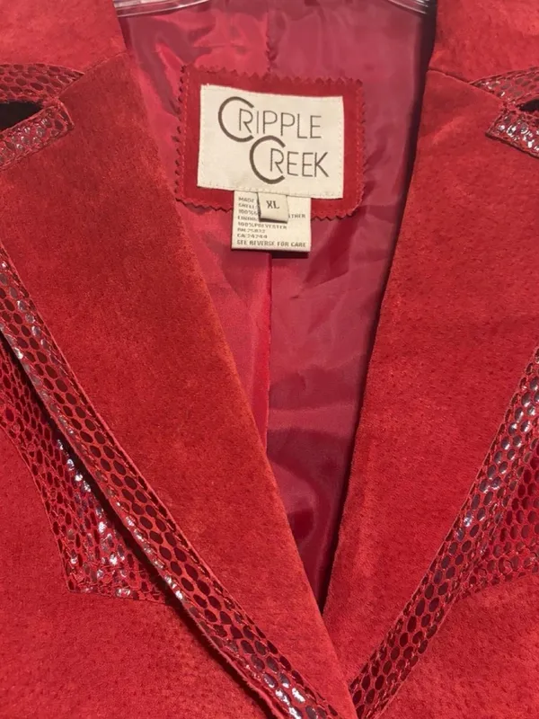 Women's Red Suede Leather Blazer Jacket Size XL - Image 2