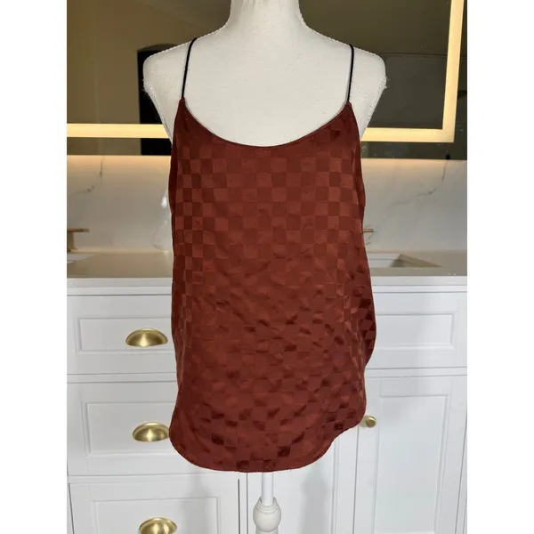 Victoria's Secret Camisole Womens Medium Rust Brown Checkerboard Jacquard Satin - Image 5