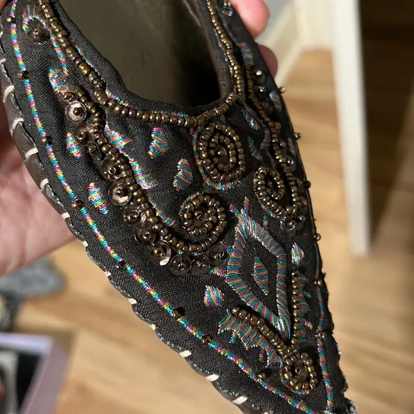 Qupid Pointed Toe Beaded Slip On Brown Shoes Kitten Heel Aztec Western Womens 7 - Image 10
