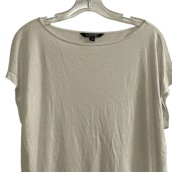 Lauren Ralph Lauren‎ Women's Shimmery White Blouse Size M Casual Spring - Image 5