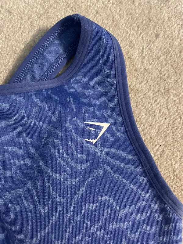 Blue Animal Print Gym Shark High Neck Sports Bra - Image 3