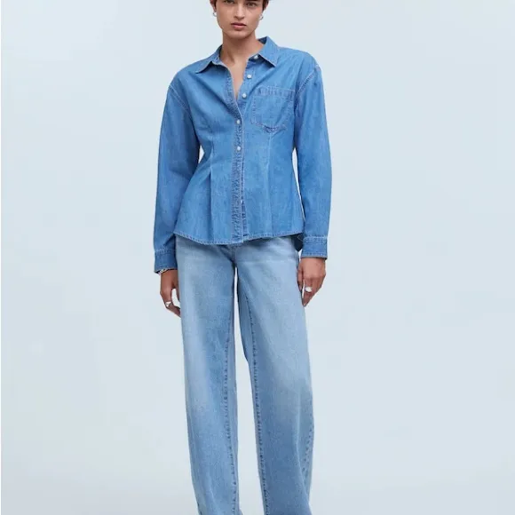 Madewell Chambray Denim Darted Button-Up Long Sleeve Shirt XS - Image 11