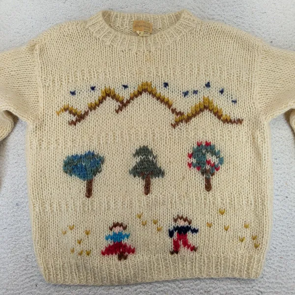Vintage‎ Sanger-Harris Italy Mohair Wool Novelty Scenic Sweater Cream Medium - Image 3