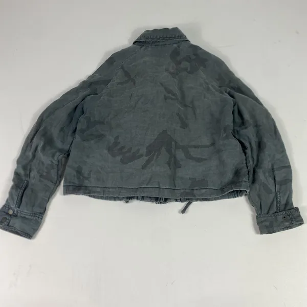 Marrakech Jacket Womens Medium Gray Linen‎ Camo Moto Zip Pockets Anthropolegie - Image 10
