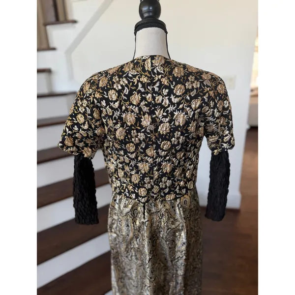 Vintage 70s Black & Metallic Gold Brocade Maxi Dress Matching Jacket Set - Image 4