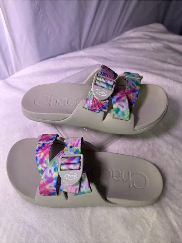 Chacos Slide Sandals with Pastel Tie-Dye Straps - Image 4