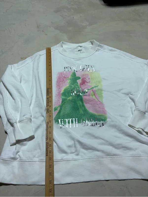 Aerie x wicked White Graphic Crewneck Sweater Pink & Green large - Image 3